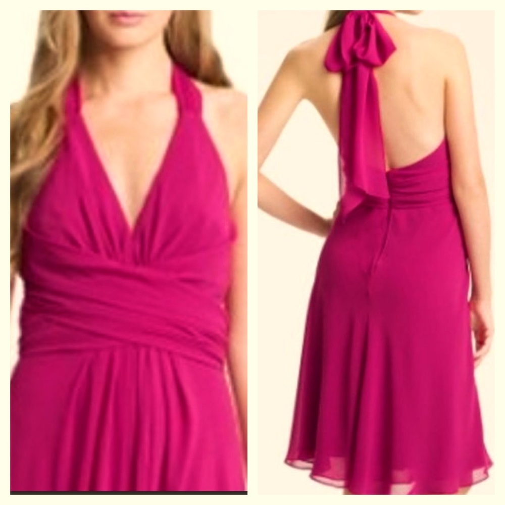 DONNA RICCO Hot Pink Chiffon Halter Dress NWT Size 8